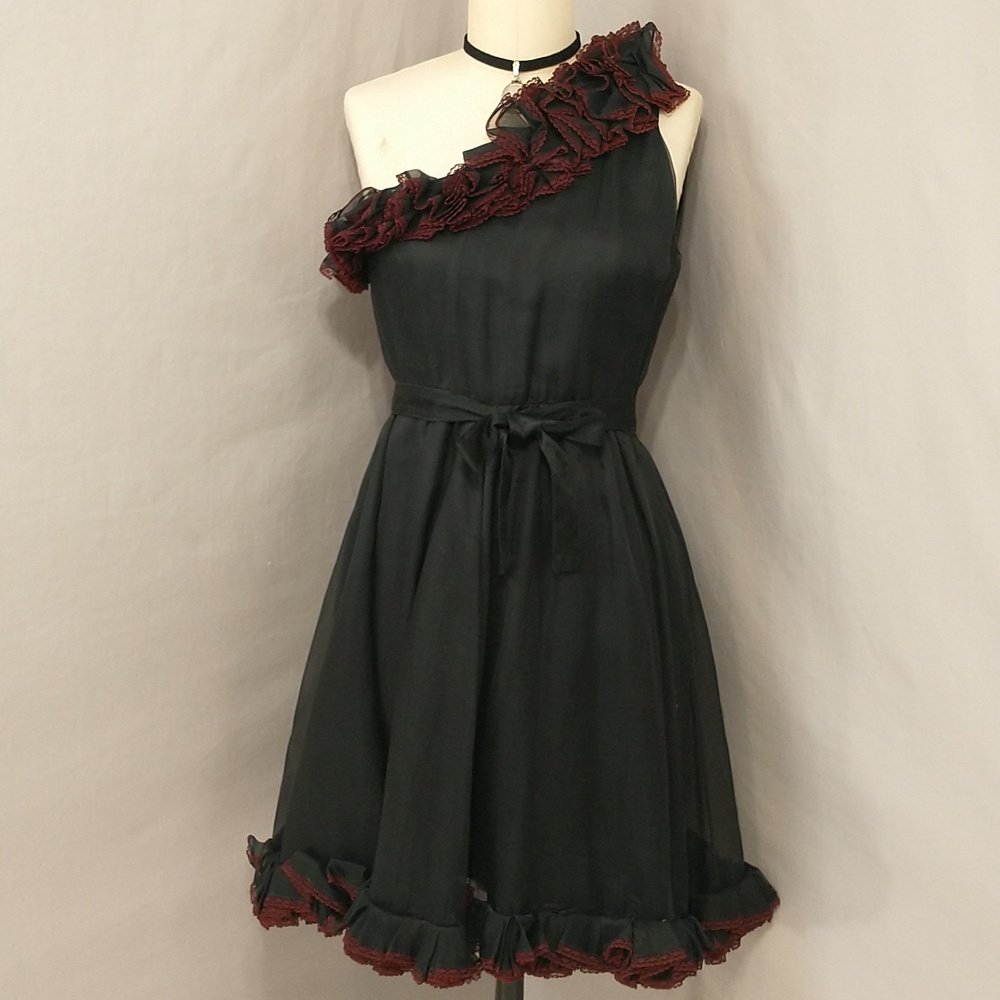 Vintage Christian Dior for Saks Fifth Ave Silk Party Dress Ruffle Edge One Shoul